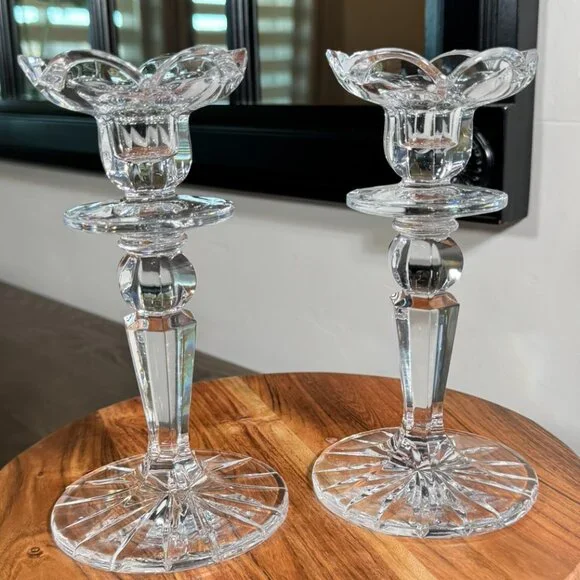 Elegant Clear Crystal Taper Candle Holders — Pair - Picture 3 of 14